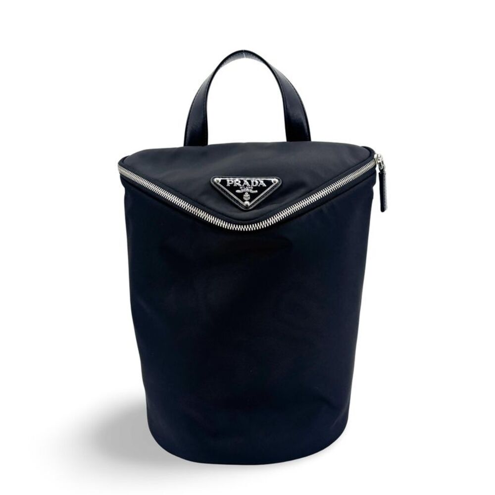 Prada Nylon Top Handle Bucket Bag Black